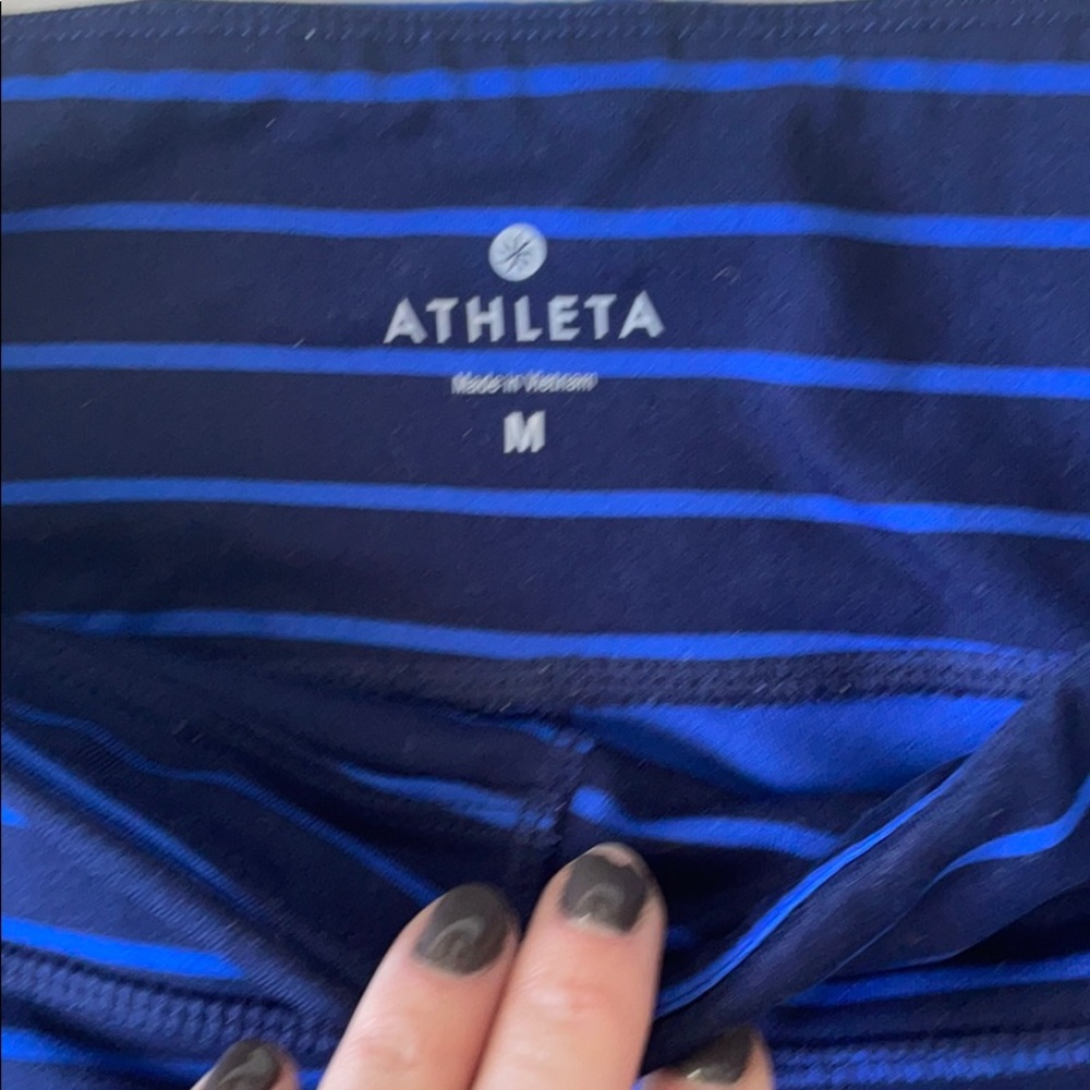 Athleta Blue & navy striped athletic leggings. - Picture 5 of 7